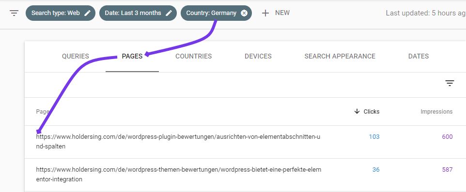 filtrar página por países