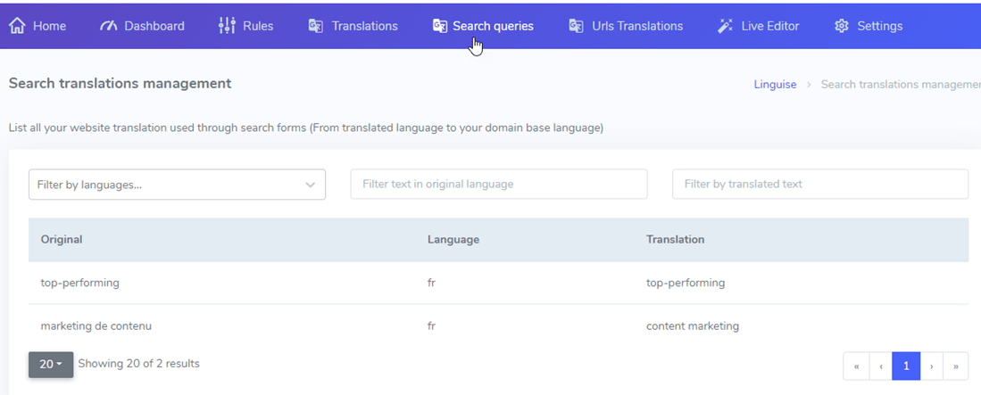 Run WordPress search queries in multilingual content