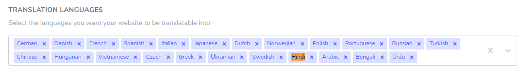 How to translate a website into Hindi - language list