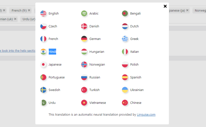 Bir web sitesi Hintçeye nasıl çevrilir - dil açılır penceresi çevirisi