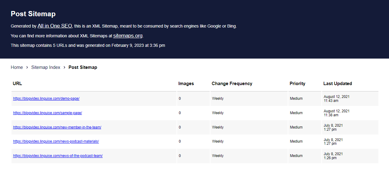 Cara menerjemahkan peta situs XML All in One SEO