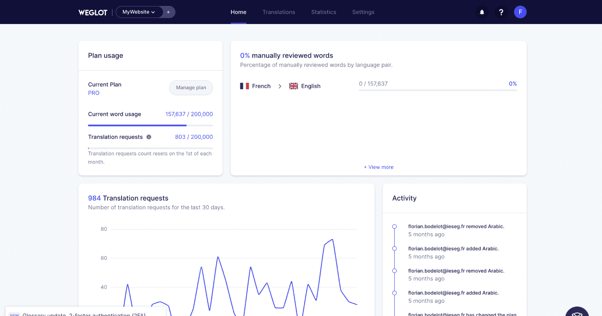 Best Weglot alternative: why use Linguise instead- weglot dashboard