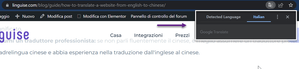 How to translate a website from or to Italian language - browser extension