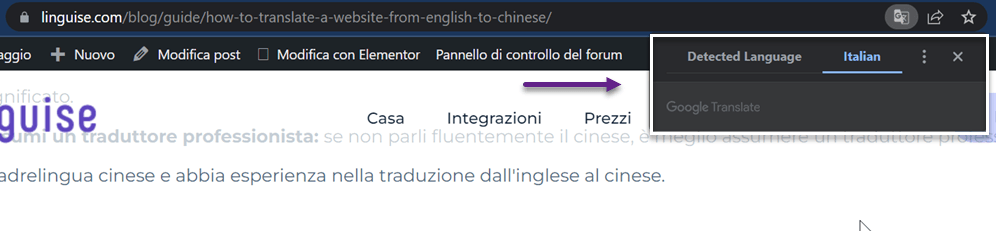 Come tradurre un sito web da o verso la lingua italiana - estensione del browser