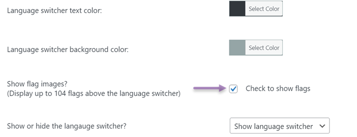 Come aggiungere Google Translate a un sito Web WordPress : controlla per mostrare i flag