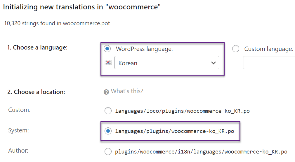 How to override WooCommerce with custom translations-choose language custom translation