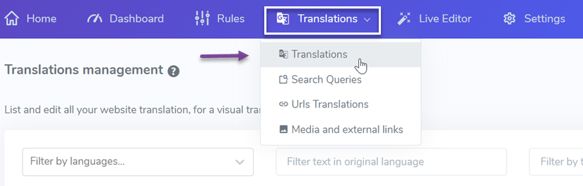 Filter human-translated content and order translations by dates - click translations