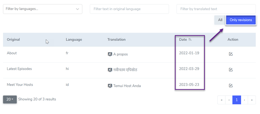 filtrer par dates