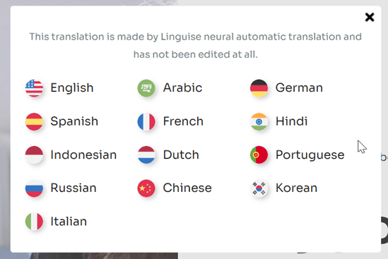 Cách dịch một trang web từ hoặc sang tiếng Ý - language list display italian