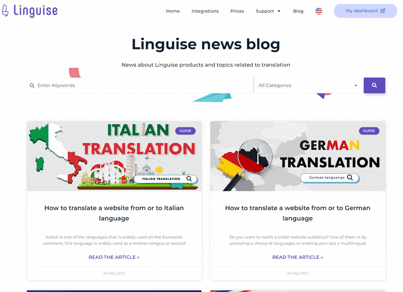 WordPress Linguise plugin new language display, transition and DIVI fix- transition