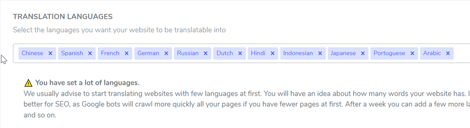 How to translate a website in Portuguese language - languages option