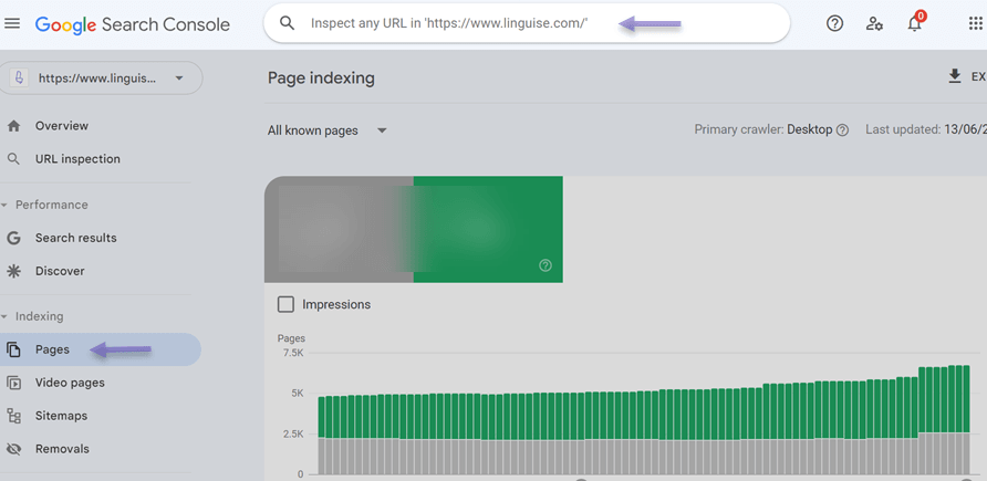 So indizieren Sie die automatische Übersetzung von Seiten bei einer Website-URL-Inspektion