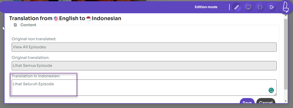 Sådan oversætter du plugin-strenge og temastrenge på WordPress - oversæt temastrenge live-editor