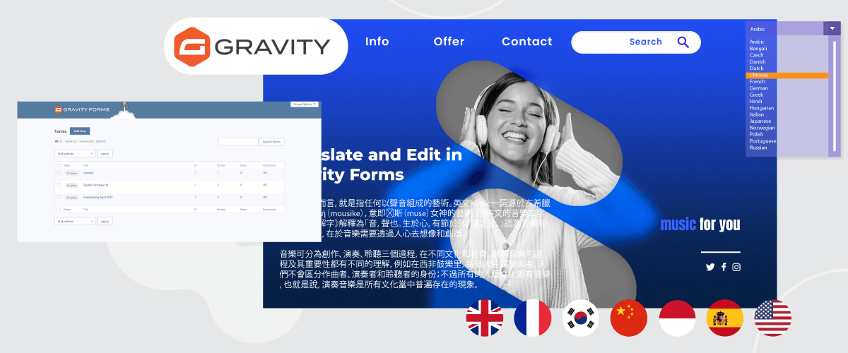 How to automatically translate and edit Gravity Forms plugin
