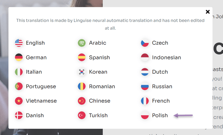 How to translate a website into Polish or from Polish language-click polish