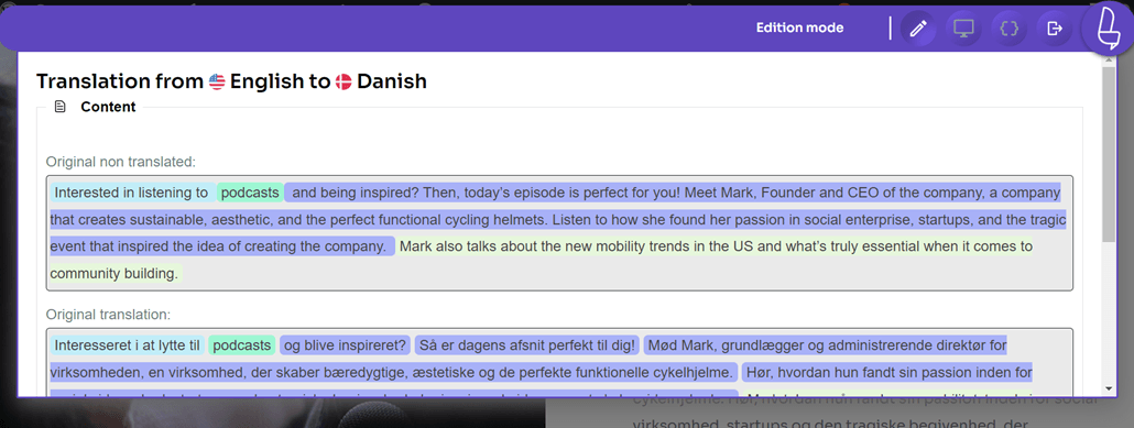 How to translate a website into Danish or from Danish language - live editor danish english