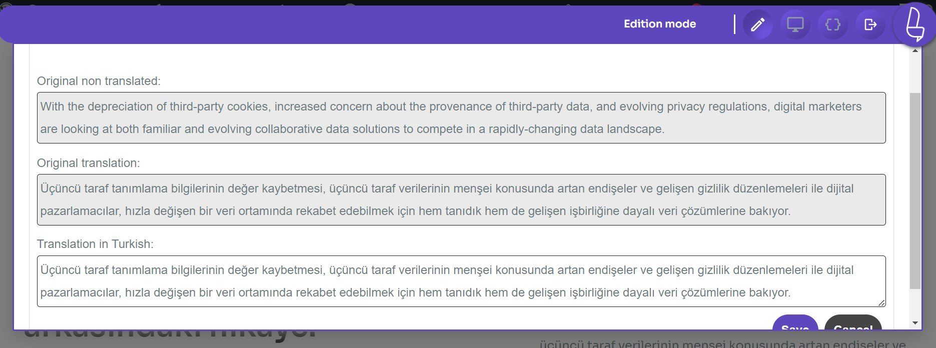 How to translate a website into Turkish or from Turkish language-live editor turkish