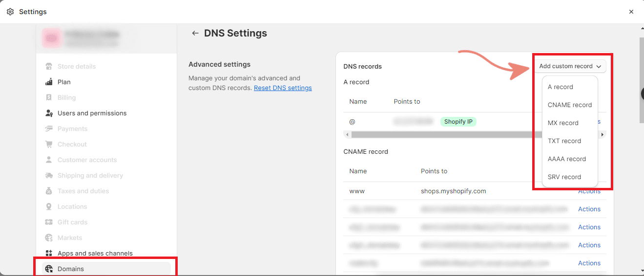 shopify add-dns-record