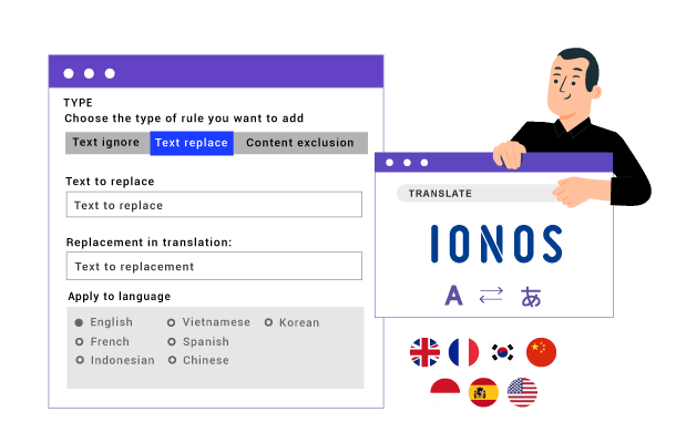 De vertaalregels en woordenboeken van IONOS