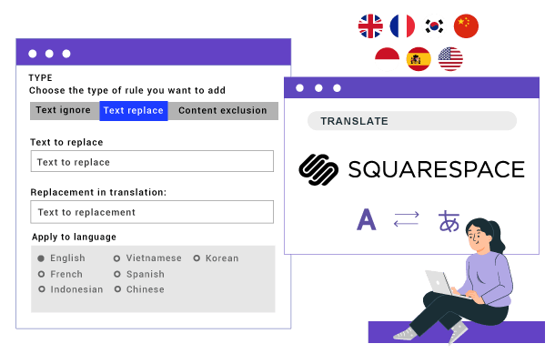 De vertaalregels en woordenboeken van Squarespace