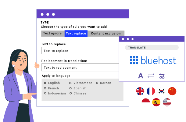 Reglas y diccionarios de traducción Bluehost