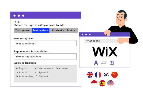 Reglas y diccionarios de traducción del sitio Wix