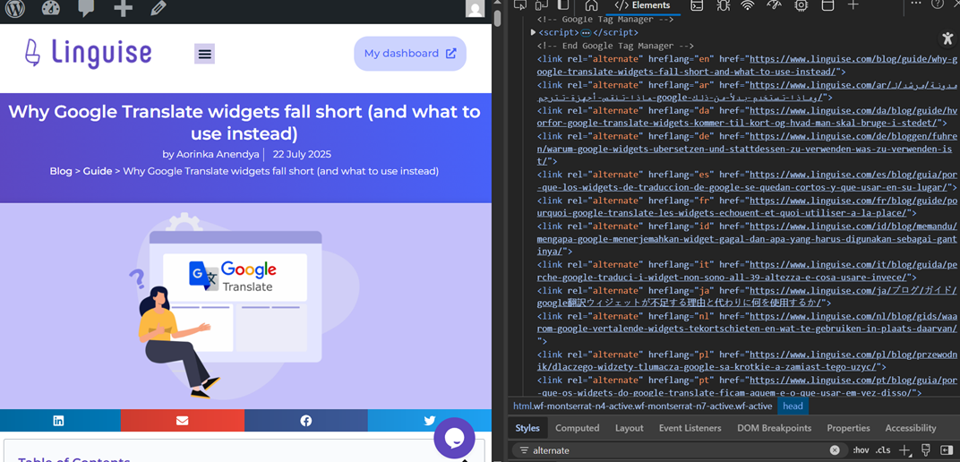Etichete hreflang în secțiunea HTML Head. SEO multilingv
