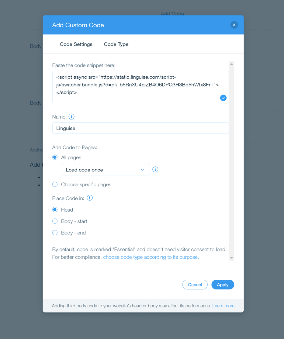 Page Language Switcher Code To Wix