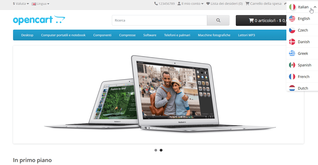 Come impostare il cambio lingua per OpenCart -cambio lingua opencart