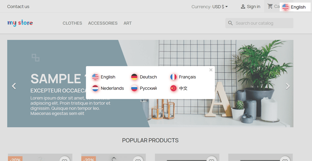 Comment configurer le sélecteur de langue pour PrestaShop -sélecteur de langue prestashop