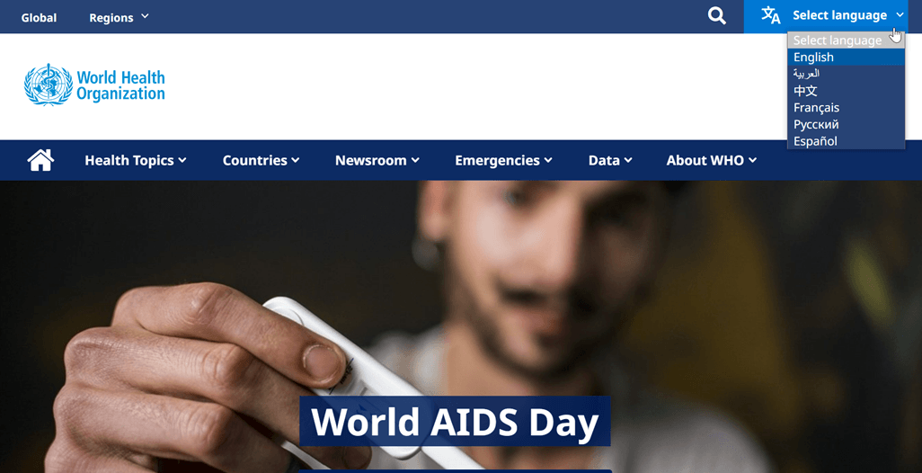 Best practices for designing language selector-WHO