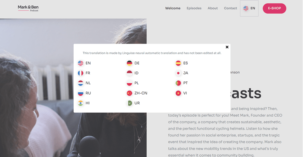 Mejores prácticas para diseñar un ejemplo de selector de idioma