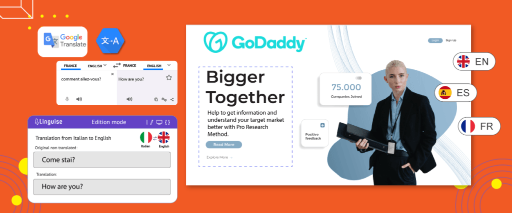 ¿El creador de sitios web GoDaddy se vuelve multilingüe con Google Translate o Cloud AI Translation?
