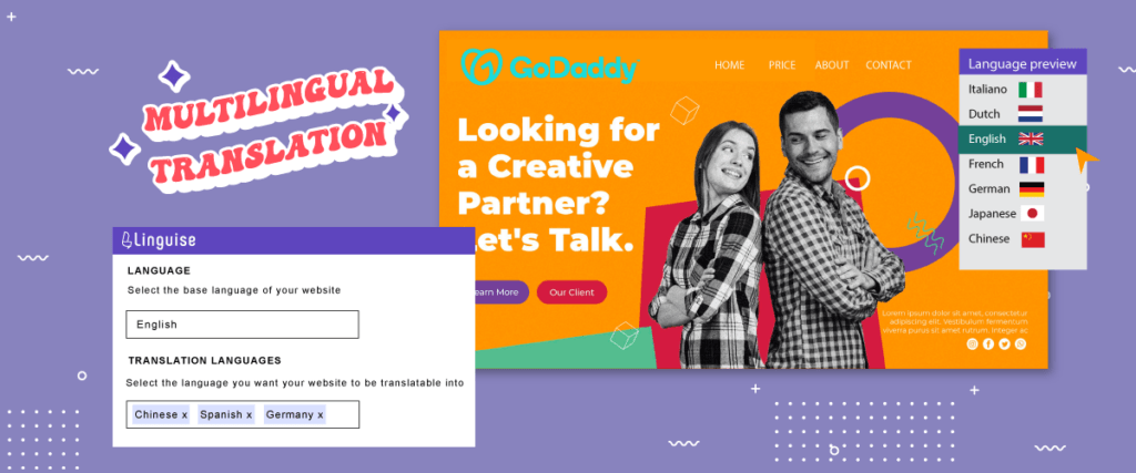 translate Godaddy builder with Linguise