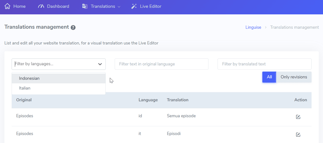 Traductores de paneles de control: localización de sitios web.