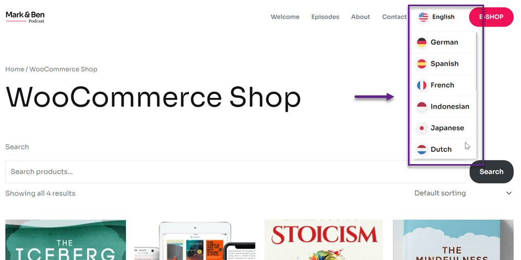 drop down menu - Tips for WooCommerce Language Switchers and Building a Multilingual Store