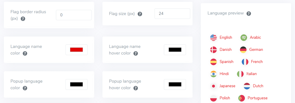 color and size - Squarespace language button