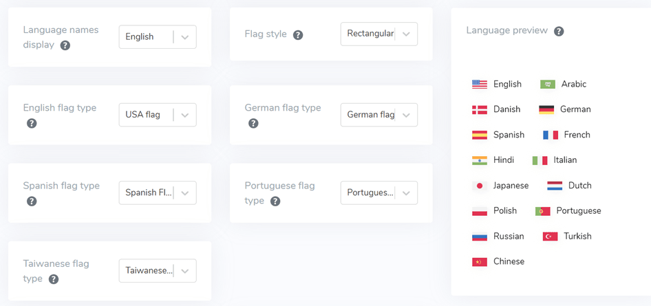 projekt flagi - przycisk języka Squarespace