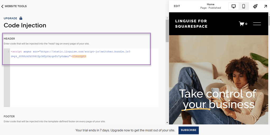 invoercode - Squarespace -taalknop