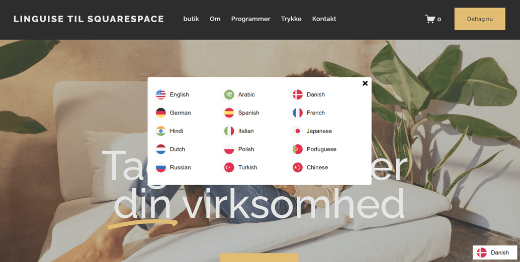 Przycisk języka Squarespace