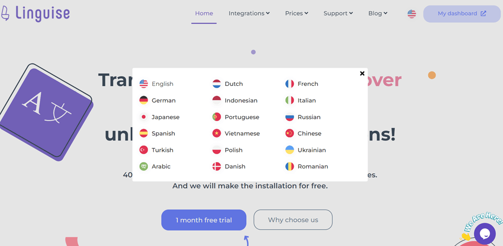 pulsante per cambiare lingua: crea pagine di destinazione multilingue