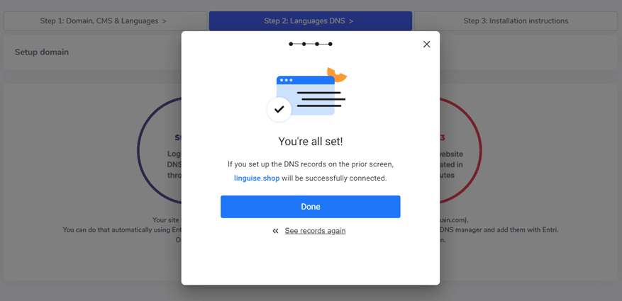 pronto, configure o DNS - Como implementar a tradução automática em um site Tilda