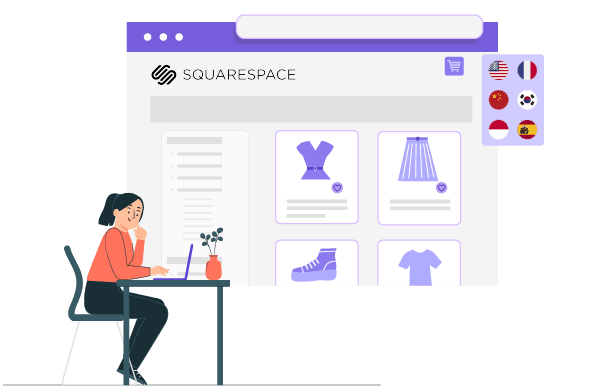 Жінка сидить за столом і розробляє вебсайт на Squarespace.