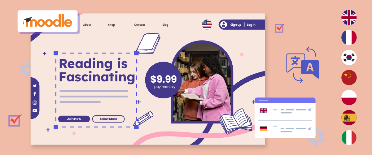 Ảnh chụp màn hình trang web Moodle với chương trình khuyến mãi đọc