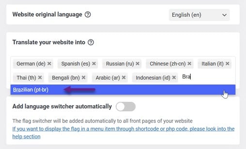 Langue et drapeau brésilien maintenant disponibles sur le tableau de bord Linguise et les intégrations CMS