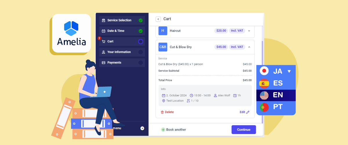 Captură de ecran a pluginului de rezervări Amelia, interfață cu utilizatorul