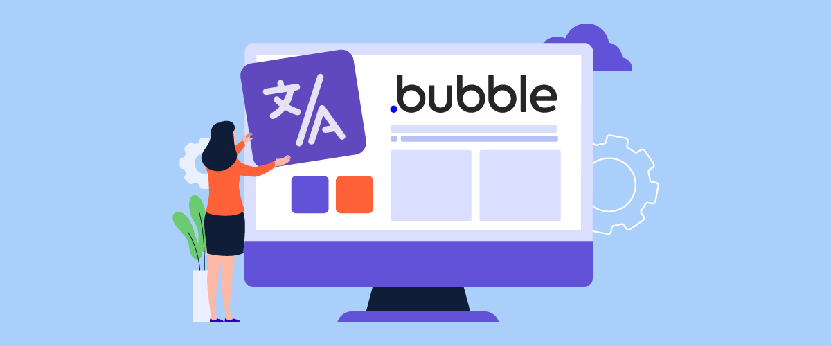 Жінка користується комп’ютером з інтерфейсом графічного дизайну. На екрані комп’ютера відображається інтерфейс кодування у фіолетово-білій кольоровій гамі.