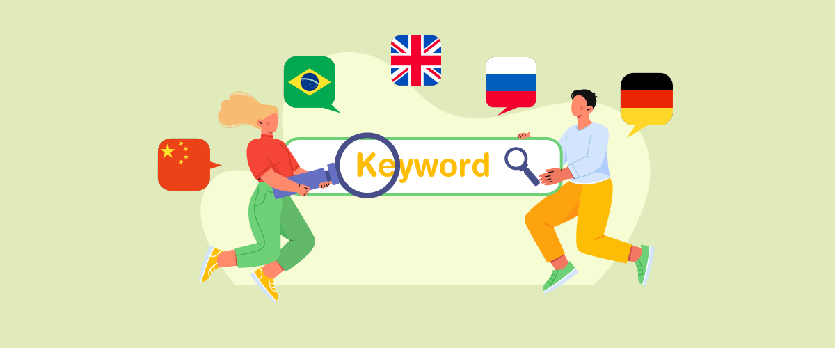 Personas que buscan palabras clave en diferentes idiomas.