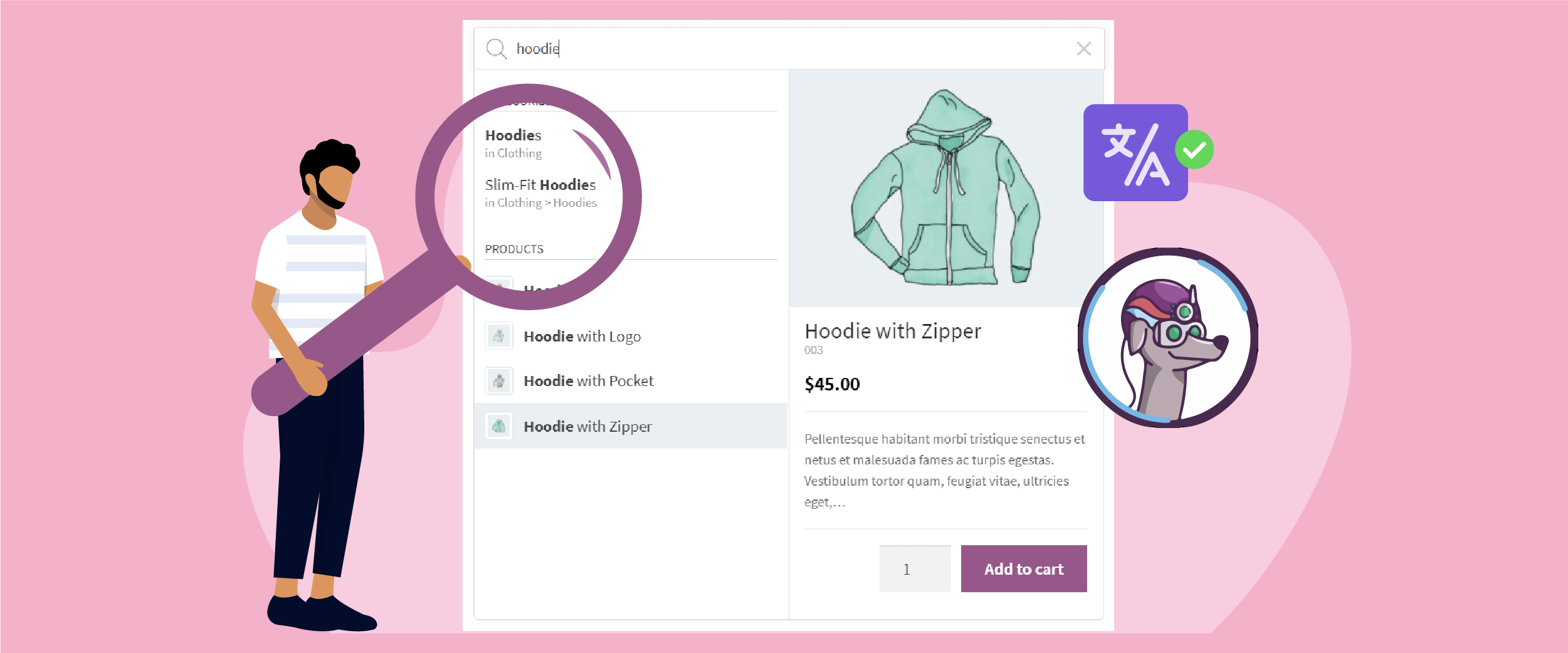 Чоловік розглядає деталі продукту на веб-сторінці. Варіанти фільтрації продуктів виділено.