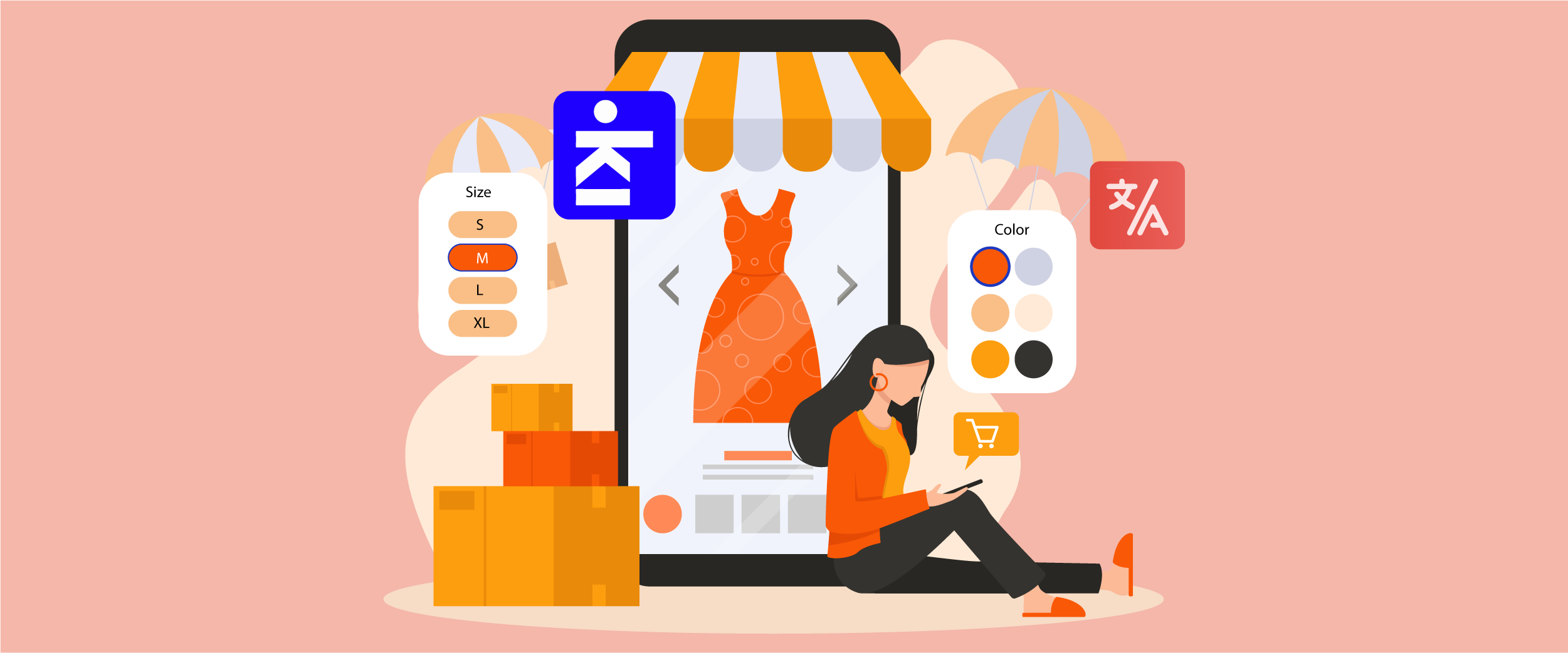 Kobieta siedzi i korzysta z telefonu. Koncepcja zakupów online.